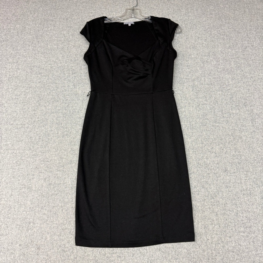 Charlotte Russe Dress Medium Black Sweetheart Cap Sleeve Sheath Surplice D1669R0